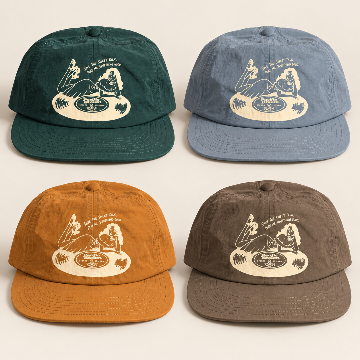 Four Retro Graphic Camp Caps